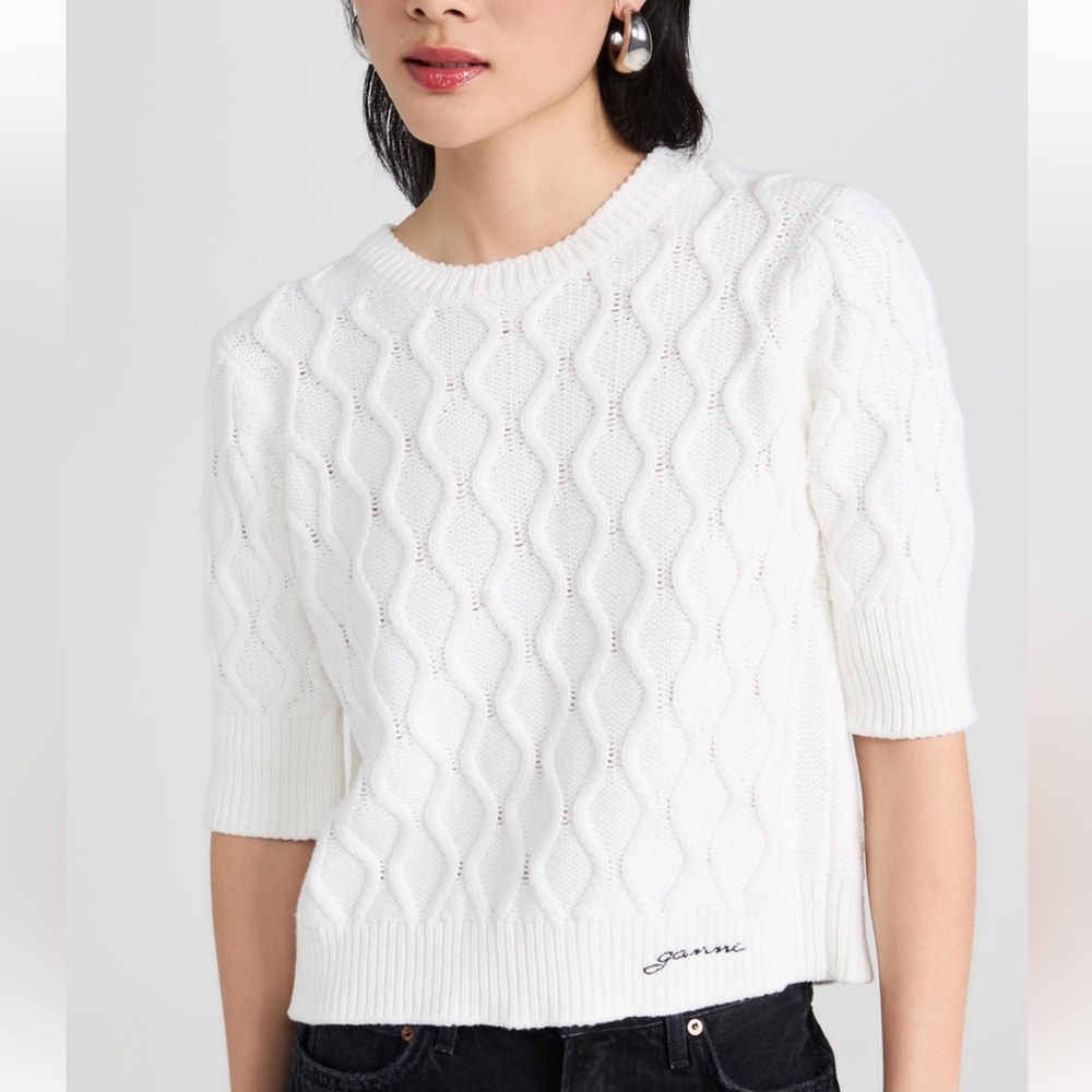 GANNI Cotton Cable Open Back Top